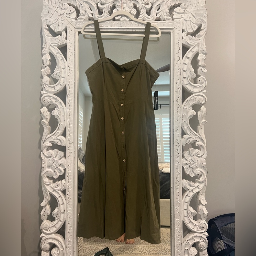Olive Green Button-Down Dress